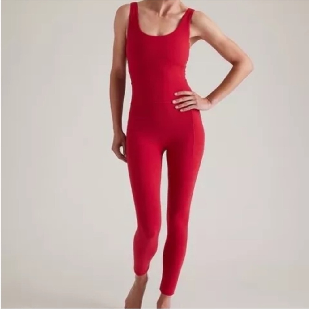 Athleta Salutation Bodysuit Red Jumpsuit Built-In Bra Leggings One Piece XXS